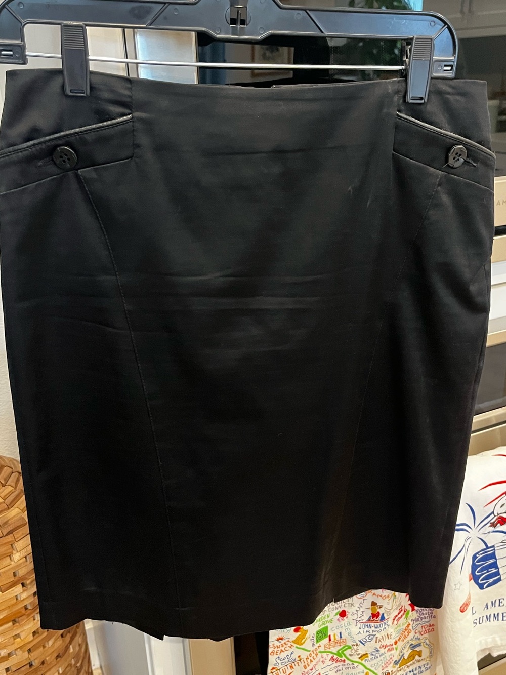 Bebe Classic Black Women's Pencil Skirt with Leather Trim Pockets